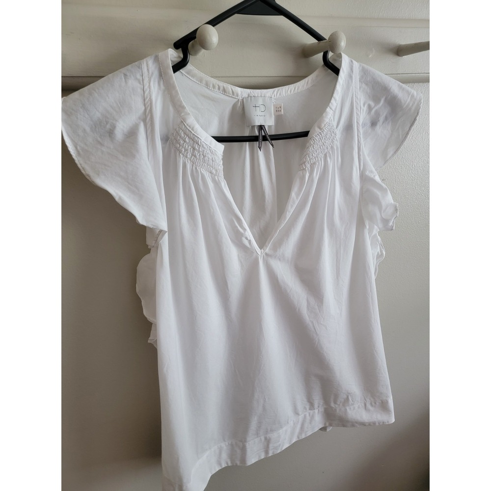 Anthropologie HD In Paris Womens 8 White Cotton Ruffle V-Neck Blouse Top Whimsy - Picture 3 of 9
